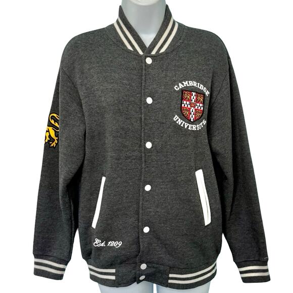 Cambridge University Gray White Trim Lion Letterman Bomber Sweatshirt sz XS - Picture 2 of 11
